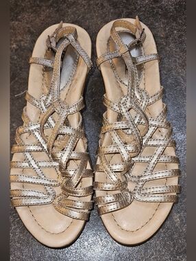 Earth Women's Metallic Gold Braided Strappy Sandals